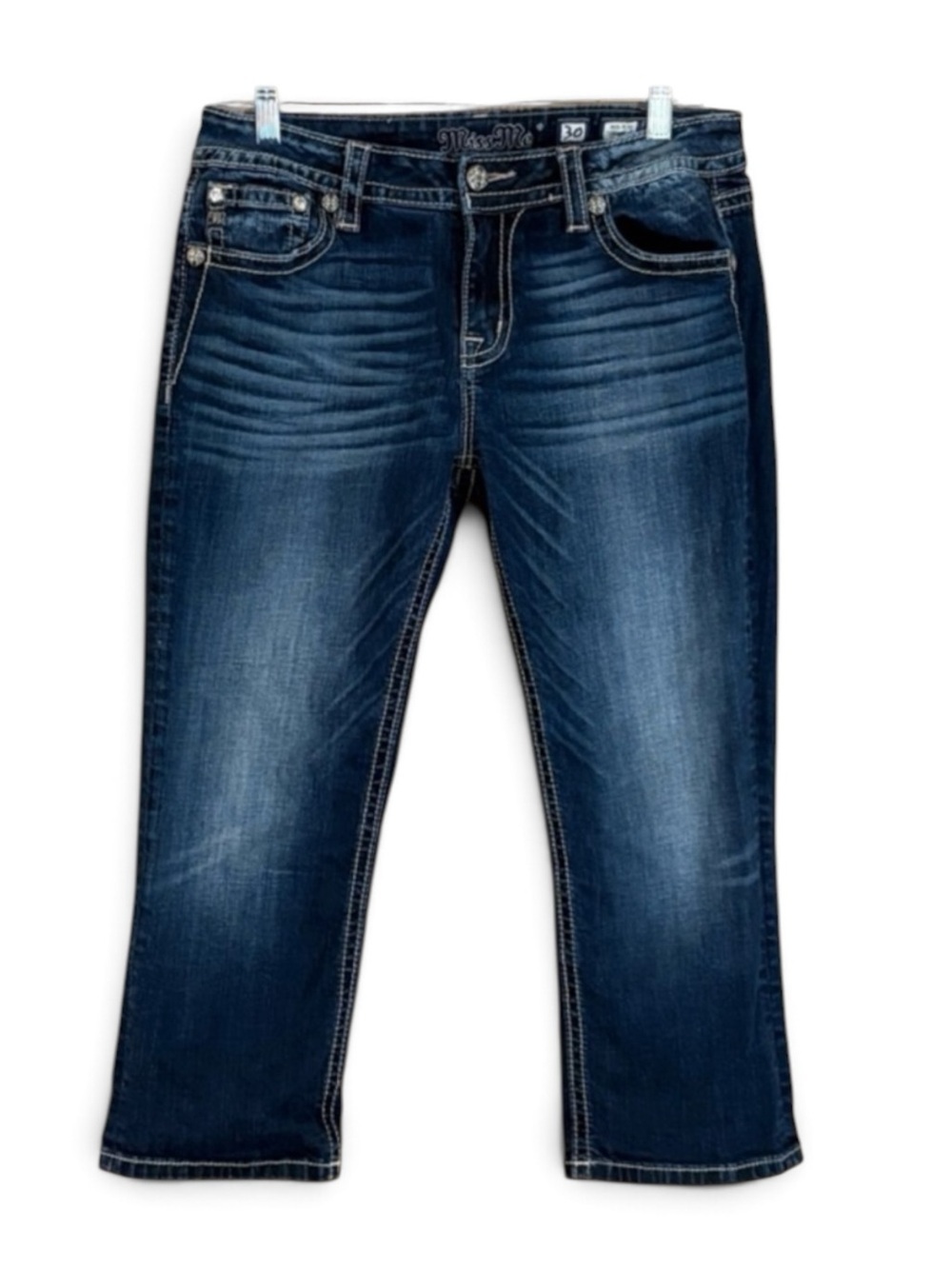 Miss Me Dark Blue Mid Rise Capris Jeans